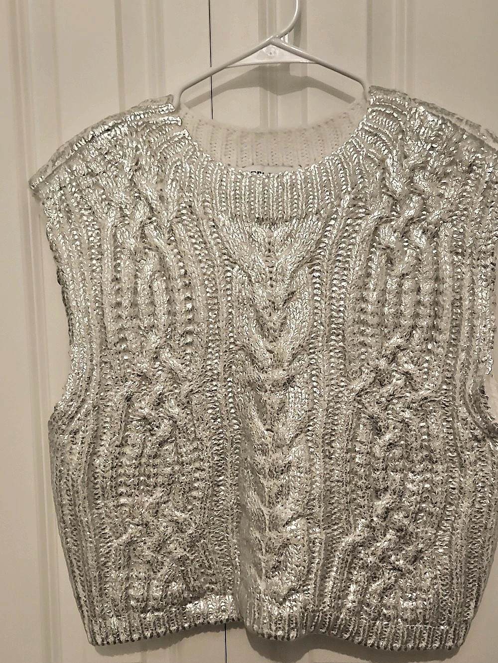 DKNY Jeans Metallic Coated Cable Knit Sweater Vest Large
